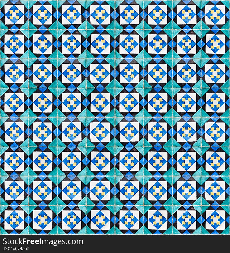 Seamless texture of portuguese tiles (Azulejos) at a facade in Lisbon, Portugal. Seamless texture of portuguese tiles (Azulejos) at a facade in Lisbon, Portugal