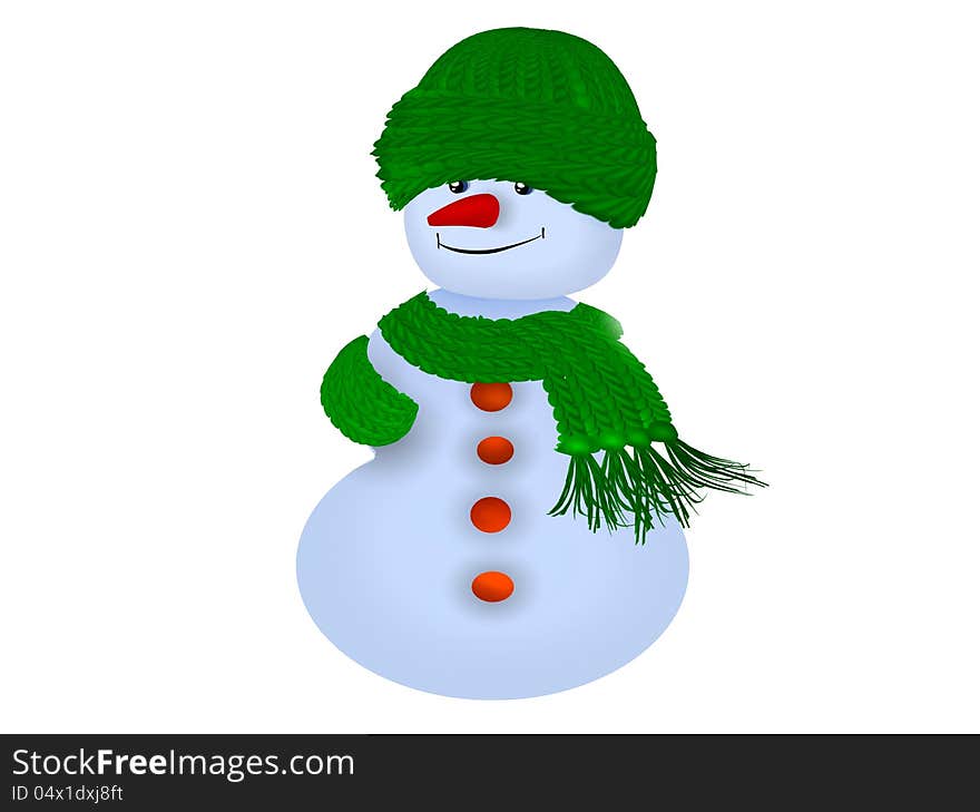 Jolly snowman in a hat and scarf. Jolly snowman in a hat and scarf