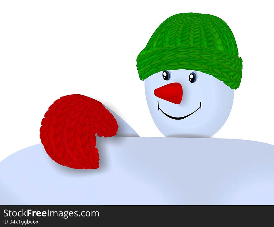 Jolly snowman in a hat and scarf with a bird. Jolly snowman in a hat and scarf with a bird