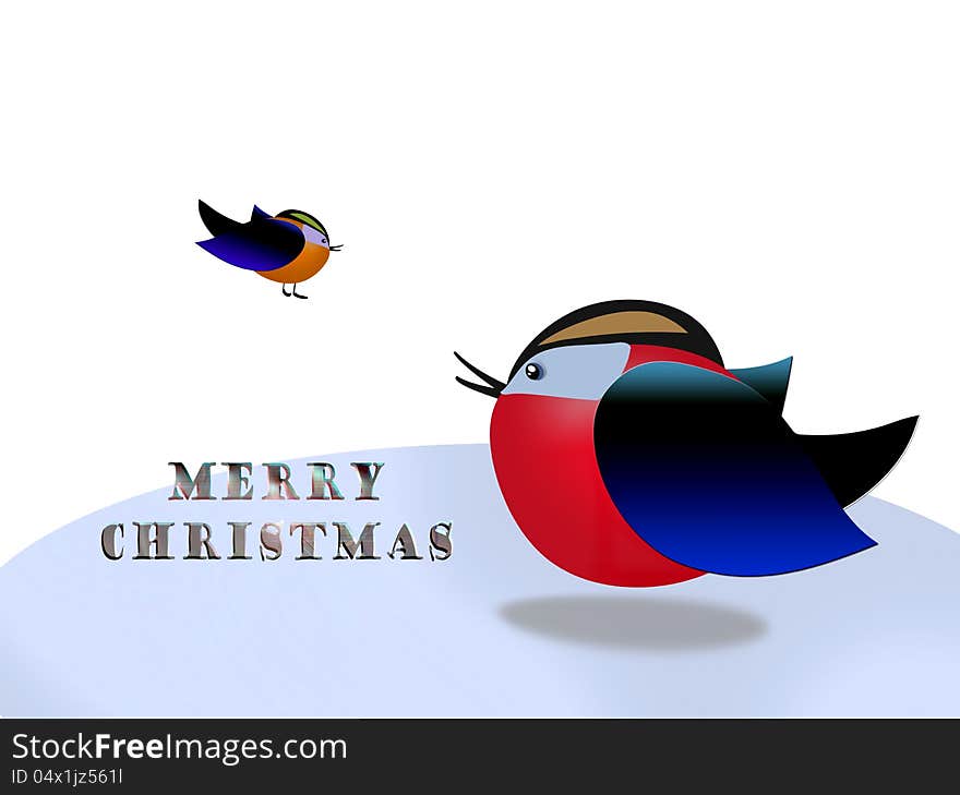 Winter. Bird bullfinch congratulates Christmas.