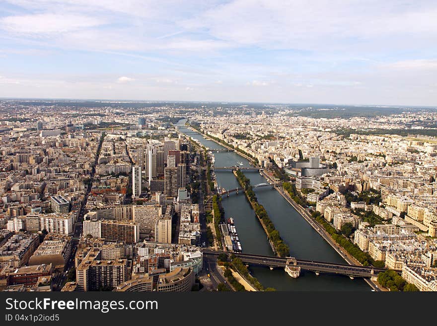 Skyline view of Paris and the Seine River; from the Eiffel Tower