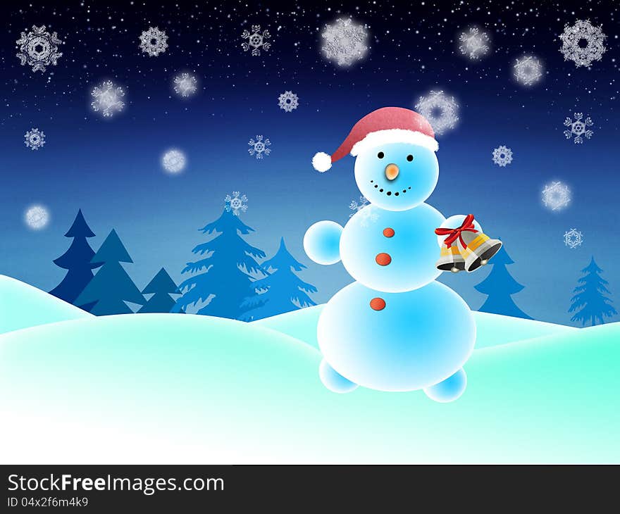 Illustration of winter background with cute snowman.