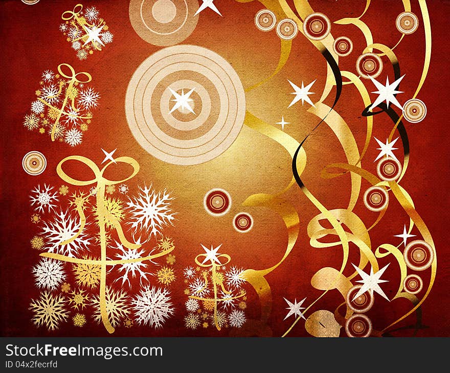 Illustration of abstract colorful grunge Christmas background with ribbons.