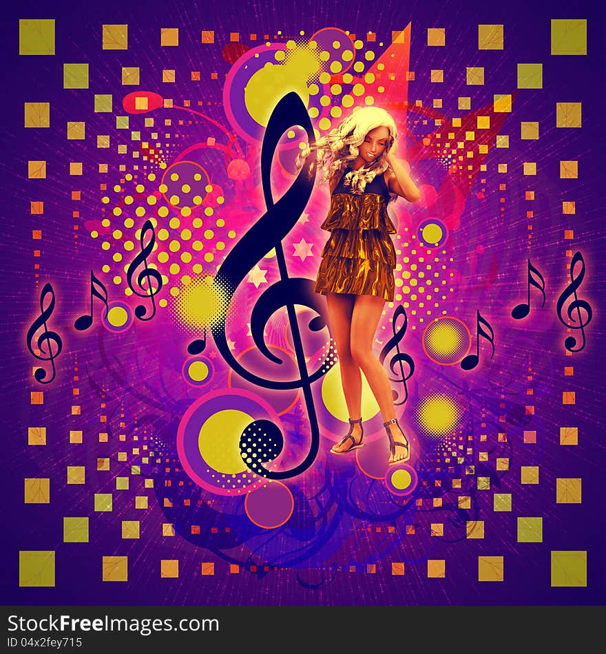 Music background with girl