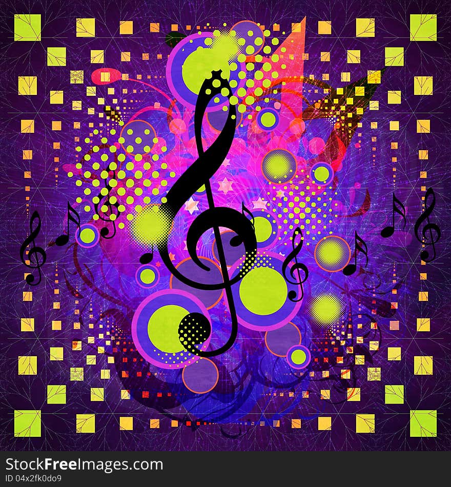 Illustration of abstract retro music background with notes.