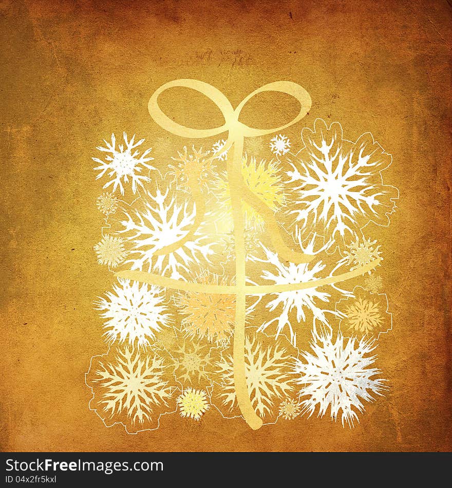 Snowflake gift box grunge background