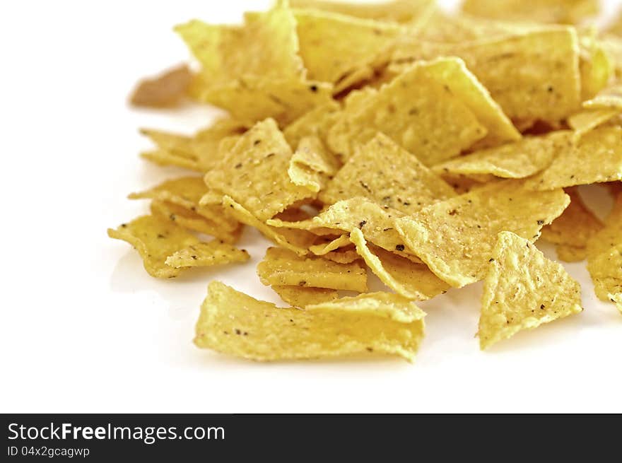 Mexican snack nachos shot isolated over white background. Mexican snack nachos shot isolated over white background