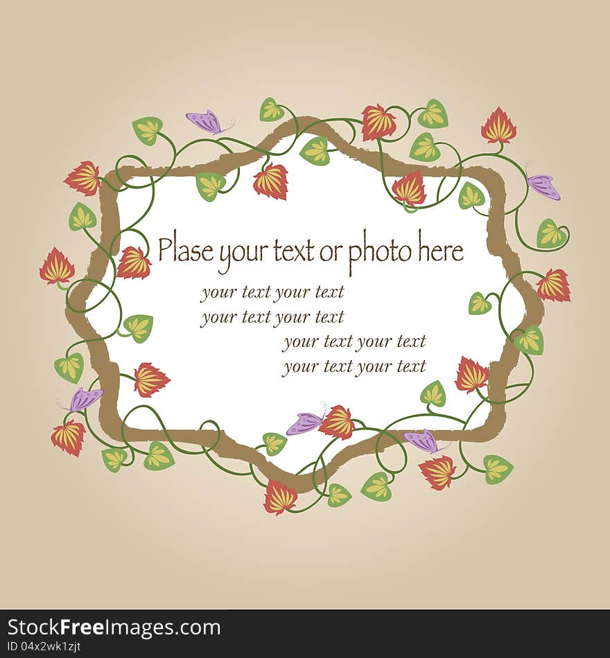 Vector creative frame with red flowers. Vector creative frame with red flowers