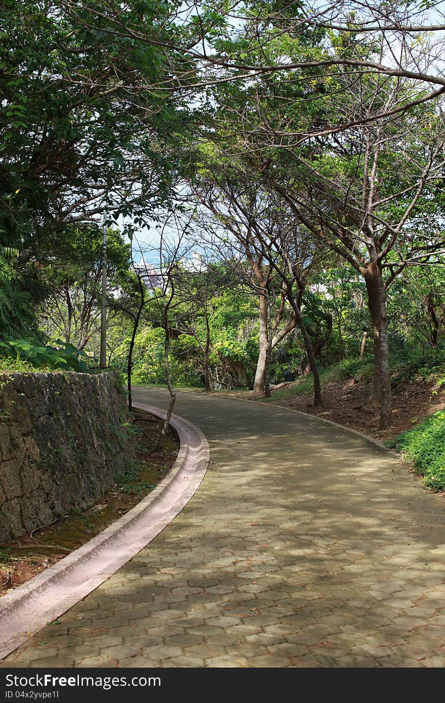 Walking path at Morikawa spring park in Okinawa, Japan.