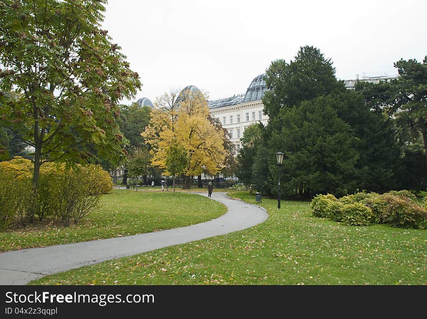 Path in the autumn park in the center of Vienna &x28;A