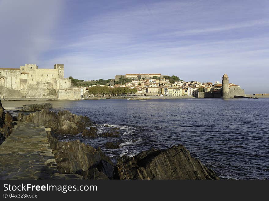 The small town of Collioure in the Languedoc-Roussilon area of France is situated on the Mediterranean Sea. It is very popular with tourists.