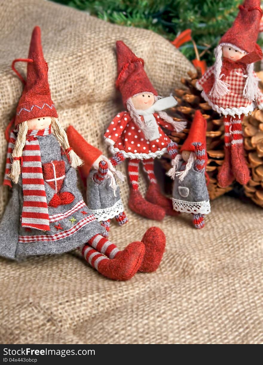 Three Christmas Rag Dolls