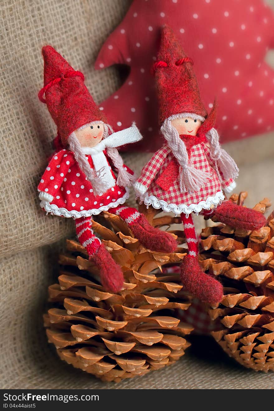 Two christmas rag dolls