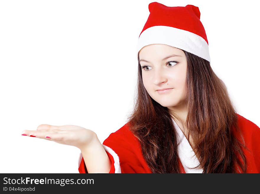 Pretty Young Girl Looking Dressed As Santa