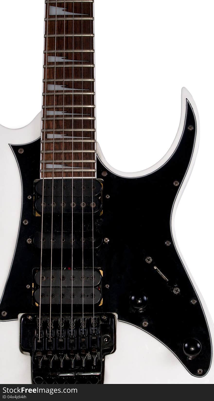 Stratocaster guitar formed body with black pickguard. Stratocaster guitar formed body with black pickguard.