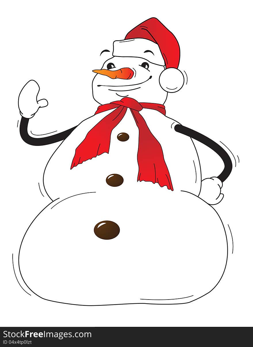 Simple vector illustration with a smiling snowman. Simple vector illustration with a smiling snowman.