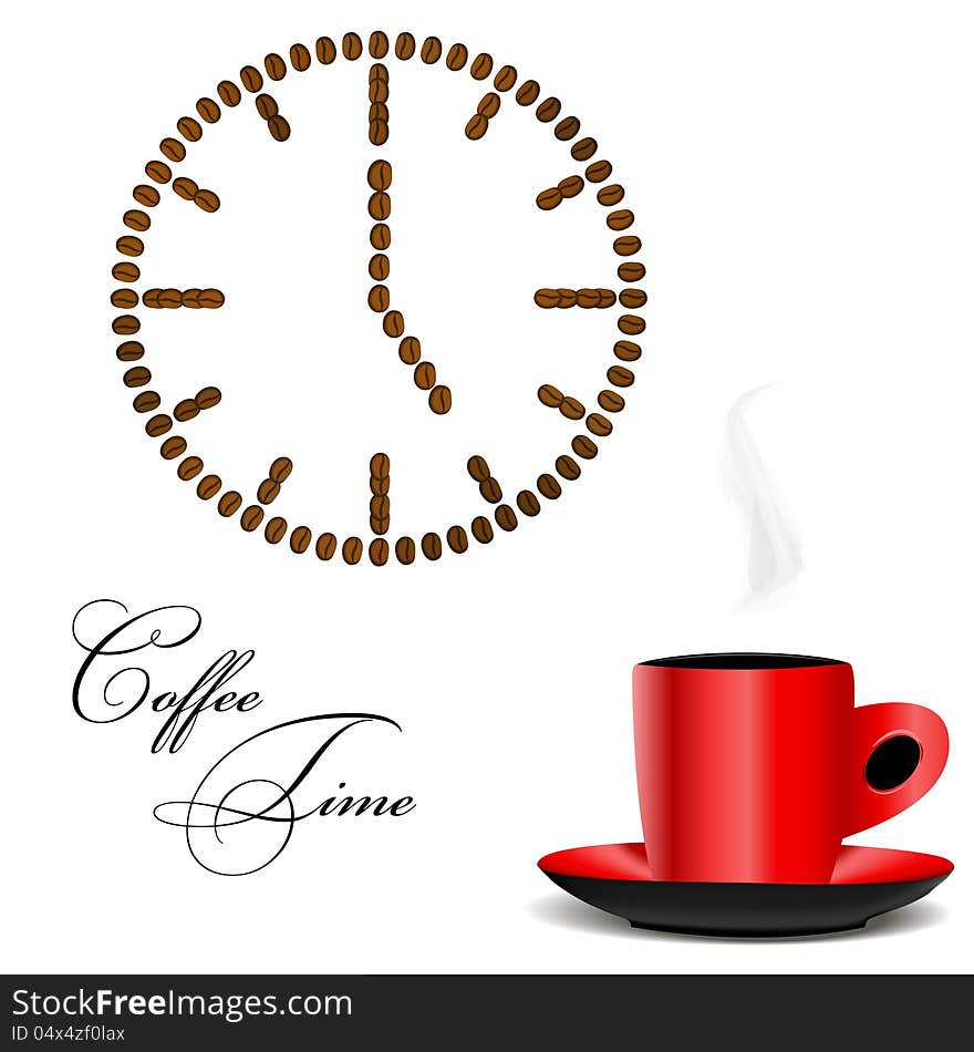 Vector illustration of a watch made of coffee beans. Vector illustration of a watch made of coffee beans