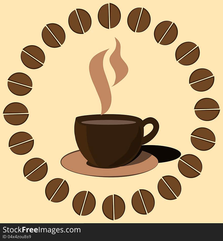 Vector illustration of a coffee cup on beige background. Vector illustration of a coffee cup on beige background
