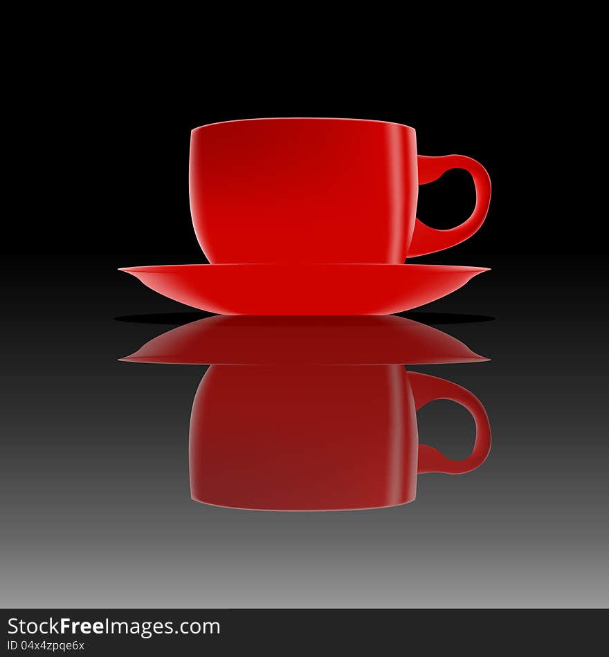 Red hot cup of coffee on a smooth black surface. Red hot cup of coffee on a smooth black surface