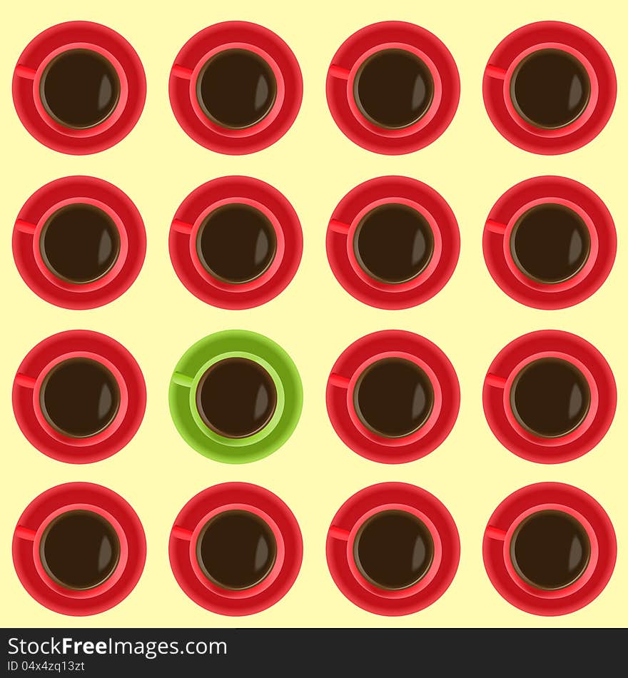 Red And Green Cups Of Coffee