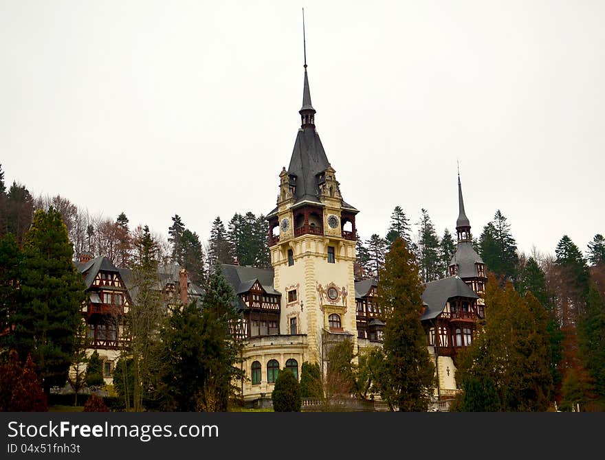 Autumn view of Peles Castle, in Sinaia, Romania.