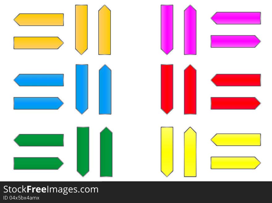 Signposts, different colors and directions. Signposts, different colors and directions