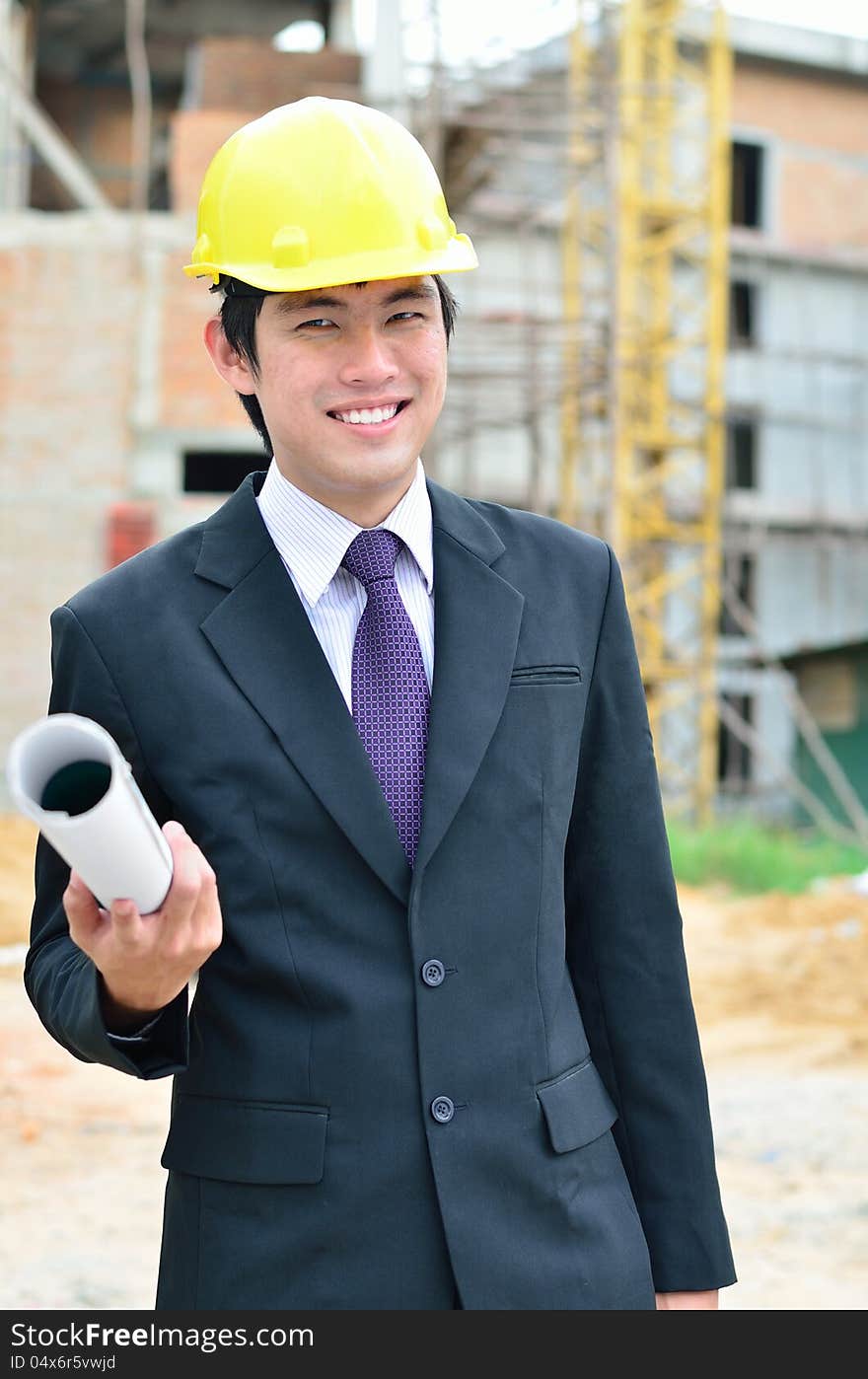 Close up of engineer is working on a construction area