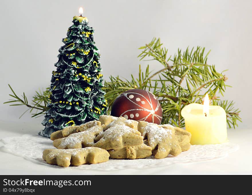 Cookies with conifer and candle