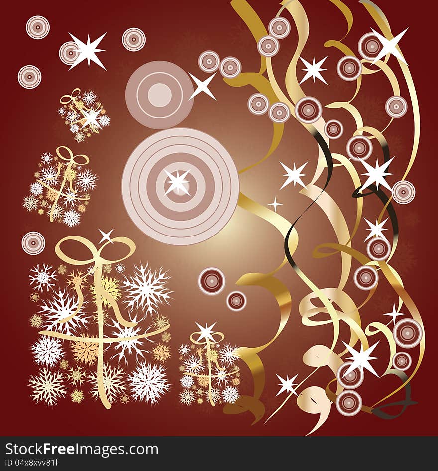 Illustration of abstract colorful Christmas background with ribbons.