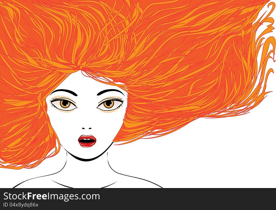 Illustration of girl with red hair on white background. Illustration of girl with red hair on white background.