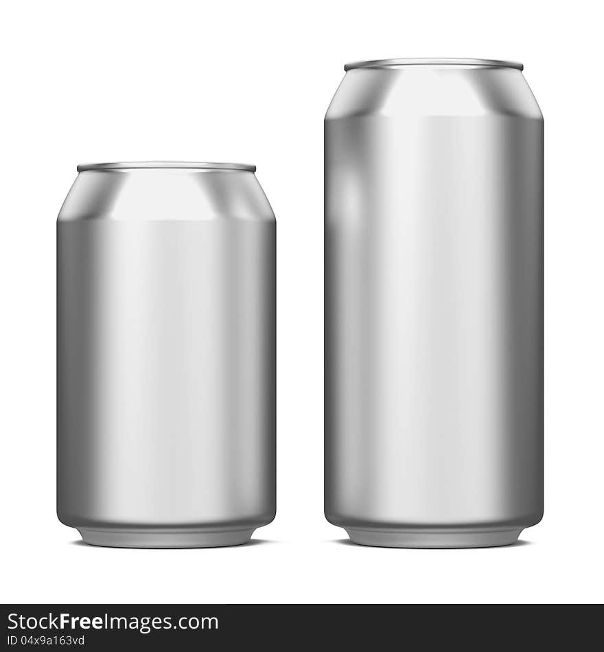 Two Aluminum Cans Isolated on White.