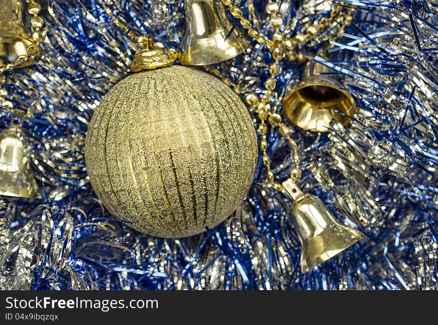 Golden Christmas ball and bells