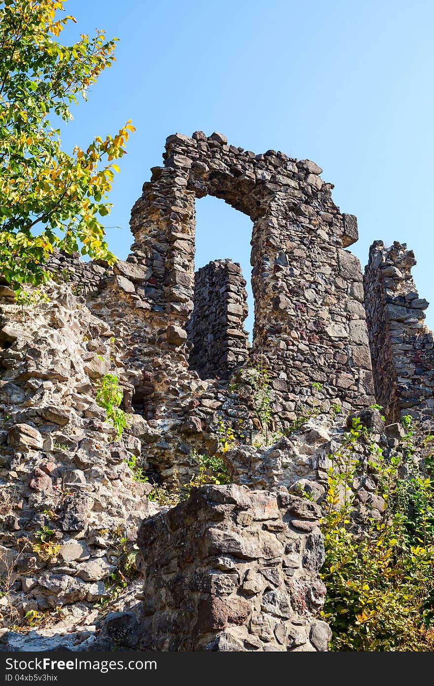 Nevitsky Castle. The wall of an old castle in early autumn