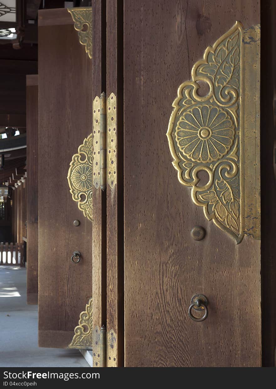 Row of open ancient doors of Japanese temple. Row of open ancient doors of Japanese temple