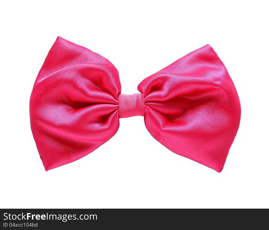 Red satin gift bow. Ribbon. Isolated on white with clipping path