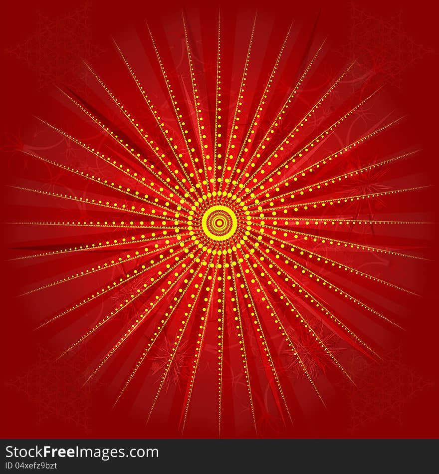 Abstract illustration of red celebration light background with golden star.