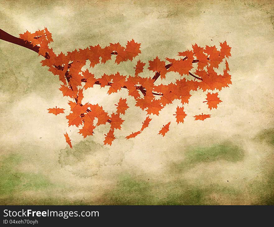 Red maple leaves on grunge background