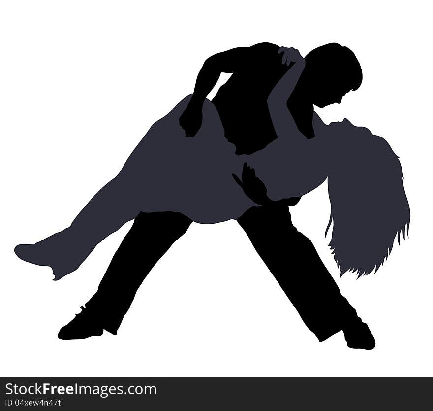 Silhouettes of couple dancing breakdance isolated on white. Silhouettes of couple dancing breakdance isolated on white