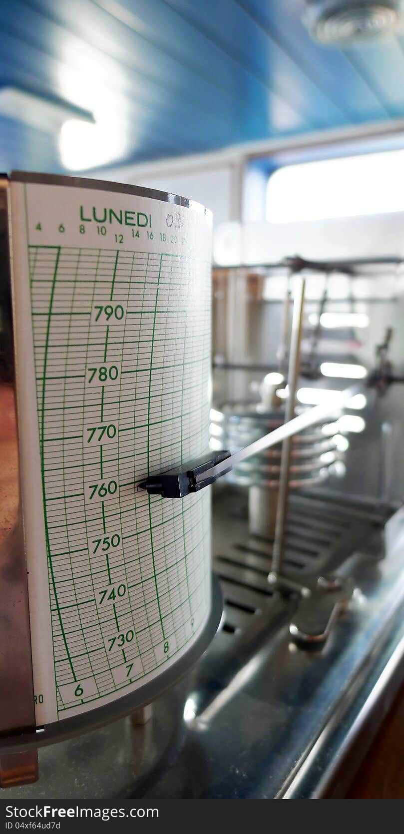 Detail of a barograph on board a vessel ship