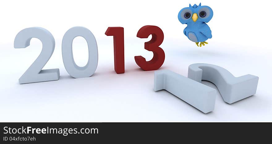 3D Render of a Cute Blue Bird Character bringing in the new year. 3D Render of a Cute Blue Bird Character bringing in the new year