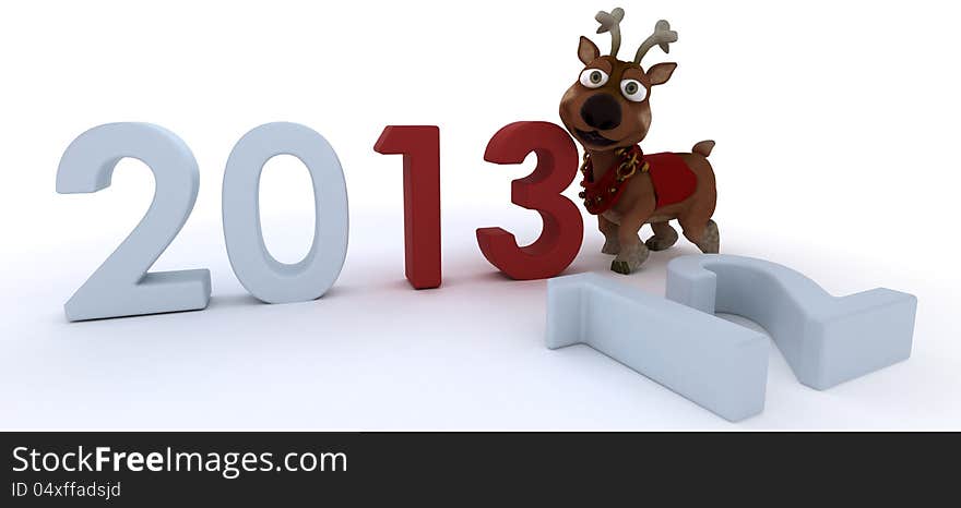 Cute reindeer charicature bringing in the new year