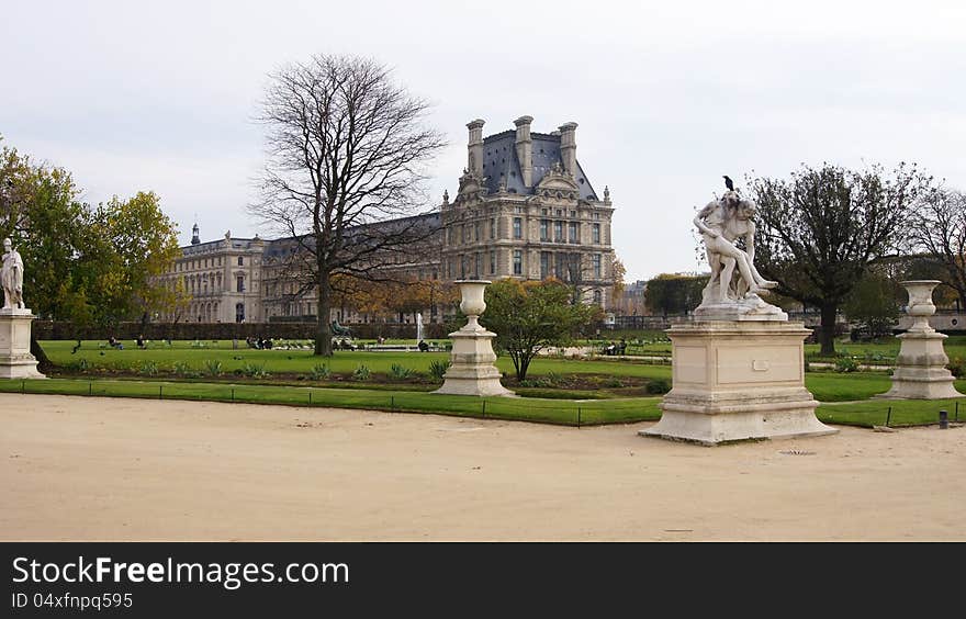 Louvre Palace and autumn park