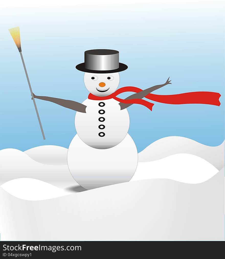 Illustration of cute snow man. Illustration of cute snow man