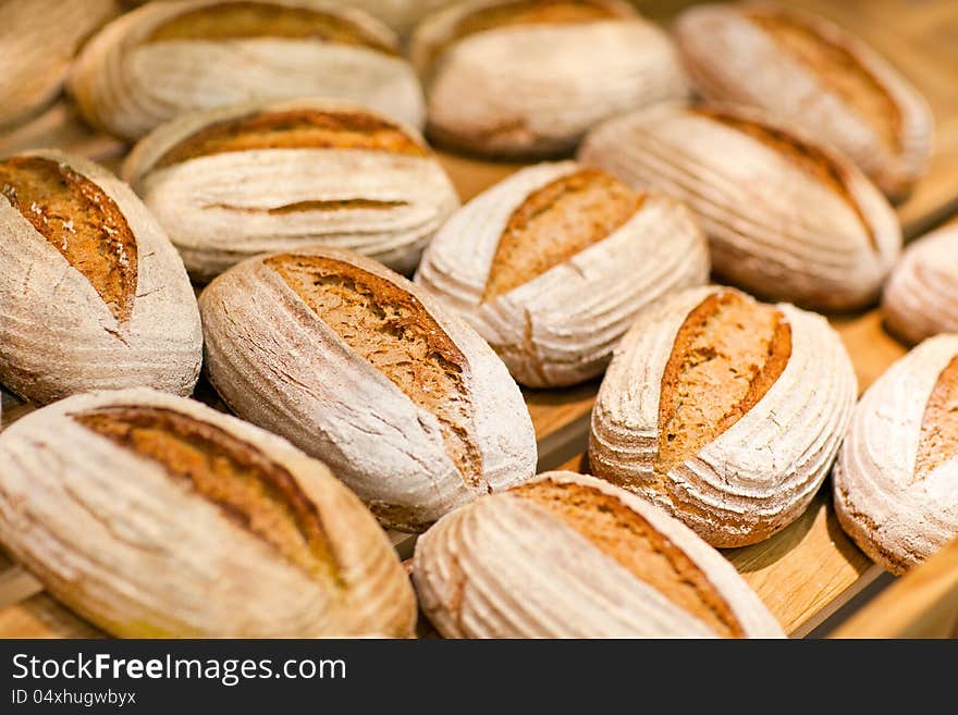 Rye bread on shelf in supermarket. Rye bread on shelf in supermarket