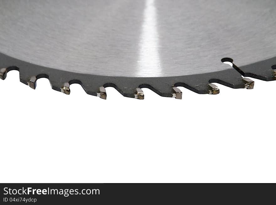 Circular saws with teeth close-up, on a white background