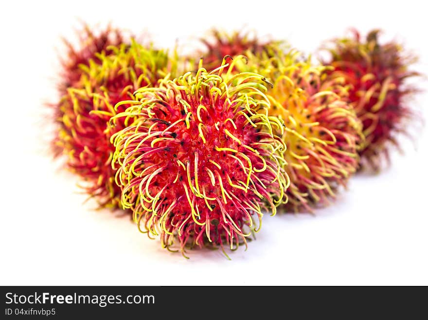 Rambutan fruit from Thailand,red color on white background.