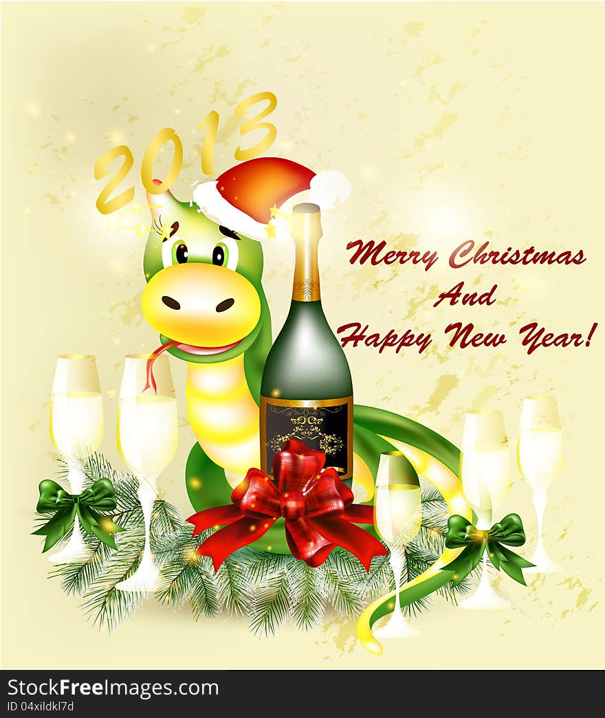 New year 2013 greeting card with symbol of year snake