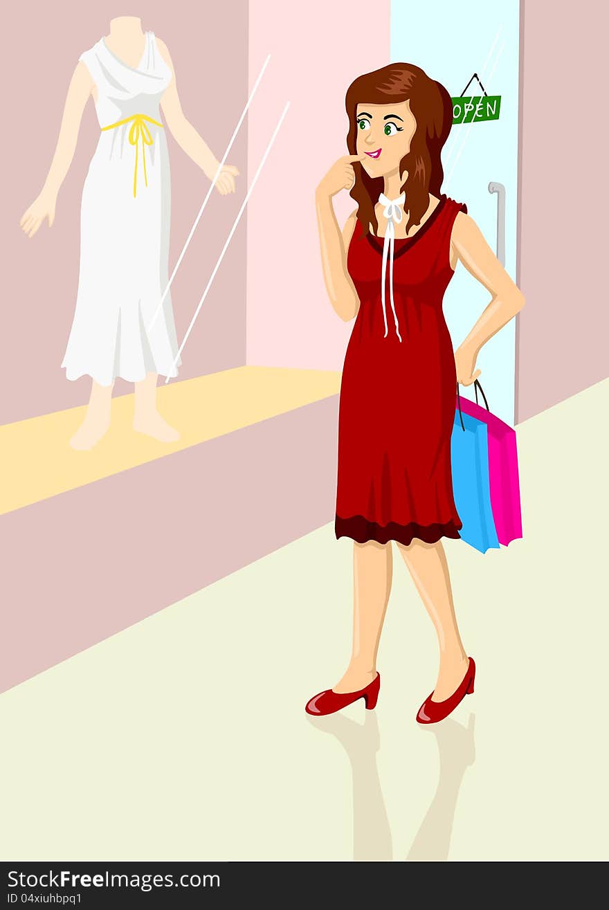 Illustration of a woman are window shopping