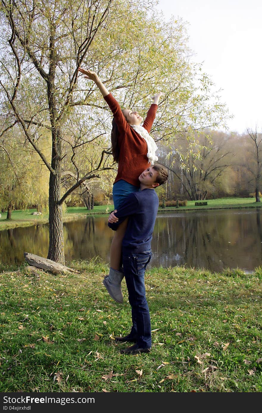 Loving couple on date autumn outdoor. Loving couple on date autumn outdoor.