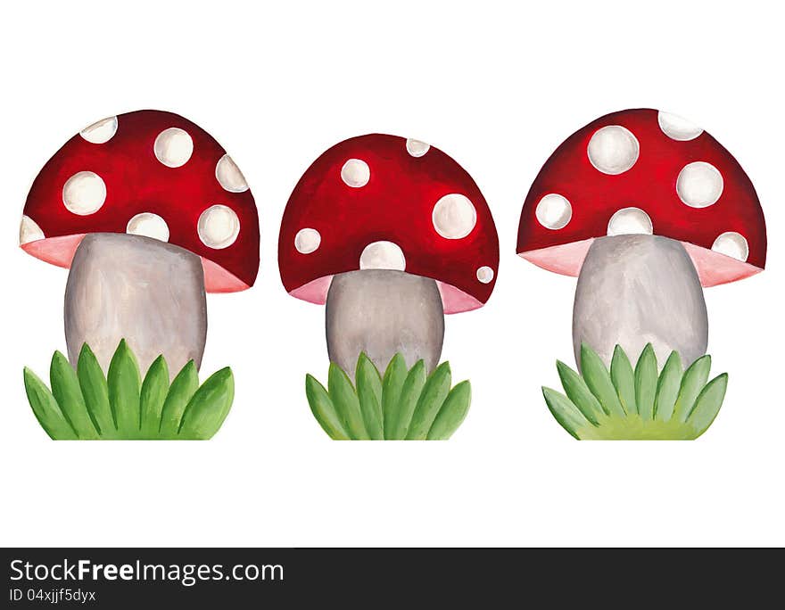 Amanita mushrooms. Set of decorative elements